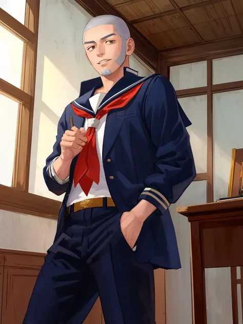 1male,school,captain,sailor uniform,baishi,masterpiece, bestquality, <lora:baishi:1>