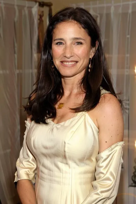 a Realistic portrait of a mimi rogers woman with brown eyes and long brown Hair style, looking at the viewer, detailed face, detailed eyes, (smiling showing teeth:1.1), perfect slim body, modelshoot style, hand on own shoulder, an evening dress with long sleeves, wearing gold earrings and jewelry, soft lighting, professional Photography, Photorealistic, detailed, standing in a dark Studio Room background, blurred background, RAW, analog, sharp focus, 8k, HD, DSLR, high quality, Fujifilm XT3, film grain, award winning, masterpiece
<lora:mimi rogers v1.0:1>