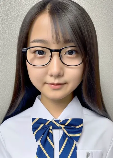 masterpiece,best quality,higher <lora:schooluniform:0.8> 1girl, solo, realistic, looking at viewer, school uniform,(glasses:1.2)