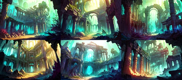 (otherworldly, otherworldly atmosphere, otherworldly appearance), highly insanely detailed, masterpiece, top quality, best quality, highres, 4k, 8k, RAW photo, ((ancient egyptian theme:1.2)), 
(mystical theme), mystical gatmosphere, arcane sanctuaries, otherwordly aura, 
(long_hair, long hair, random colors hair, glowing hair, hair over one eye, long messy hair), 
(eyelashes, eyeliner, eyeshadow, eyelashes, long eyelashes), 
collar, earrings, jewelry, necklace, armlet, 
tentacle, (underwater), nsfw, 
Homestay, Resort, Guest House, 
building, structure, still life, swirling energy, 
action pose, 
drunk, closed eyes, 
abandoned building, shopping mall, overgrown with vegetation, [volumetric fog], cinematic lighting, colorful, 
cinematic lighting, fashion photography, ambient lighting, overgrown ruins of a settlement on the plains of a magical fantasy world, FanRu, <lora:FantasyRuins-10:0.8>, epiCPhoto, (fantasy world)