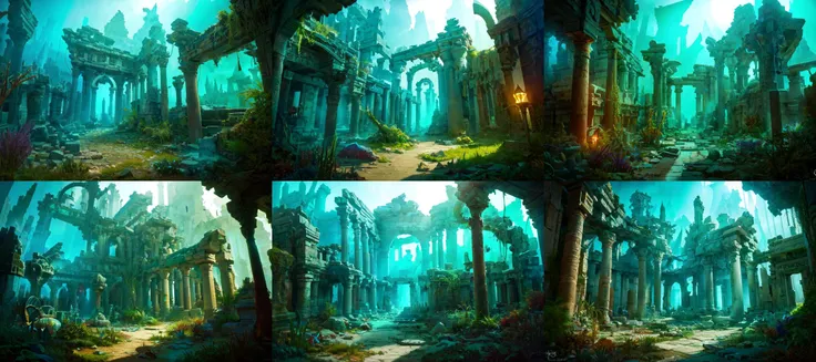 (otherworldly, otherworldly atmosphere, otherworldly appearance), highly insanely detailed, masterpiece, top quality, best quality, highres, 4k, 8k, RAW photo, ((ancient egyptian theme:1.2)), 
(mystical theme), mystical gatmosphere, arcane sanctuaries, otherwordly aura, 
(long_hair, long hair, random colors hair, glowing hair, hair over one eye, long messy hair), 
(eyelashes, eyeliner, eyeshadow, eyelashes, long eyelashes), 
collar, earrings, jewelry, necklace, armlet, 
tentacle, (underwater), nsfw, 
Homestay, Resort, Guest House, 
building, structure, still life, swirling energy, 
action pose, 
drunk, closed eyes, 
abandoned building, shopping mall, overgrown with vegetation, [volumetric fog], cinematic lighting, colorful, 
cinematic lighting, fashion photography, ambient lighting, overgrown ruins of a settlement on the plains of a magical fantasy world, FanRu, <lora:FantasyRuins-10:0.8>, epiCPhoto, (fantasy world)