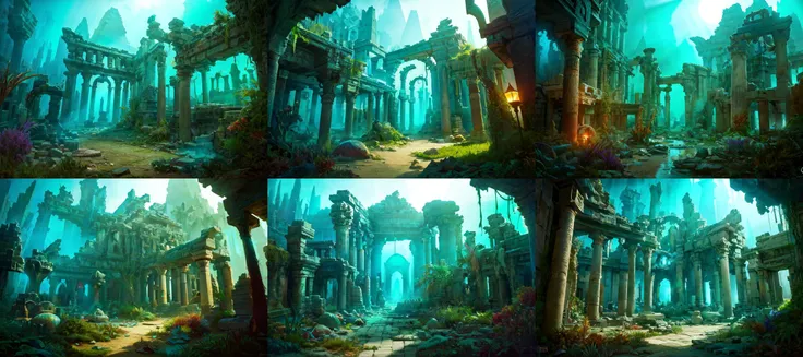 (otherworldly, otherworldly atmosphere, otherworldly appearance), highly insanely detailed, masterpiece, top quality, best quality, highres, 4k, 8k, RAW photo, ((ancient egyptian theme:1.2)), 
(mystical theme), mystical gatmosphere, arcane sanctuaries, otherwordly aura, 
(long_hair, long hair, random colors hair, glowing hair, hair over one eye, long messy hair), 
(eyelashes, eyeliner, eyeshadow, eyelashes, long eyelashes), 
collar, earrings, jewelry, necklace, armlet, 
tentacle, (underwater), nsfw, 
Homestay, Resort, Guest House, 
building, structure, still life, swirling energy, 
action pose, 
drunk, closed eyes, 
abandoned building, shopping mall, overgrown with vegetation, [volumetric fog], cinematic lighting, colorful, 
cinematic lighting, fashion photography, ambient lighting, overgrown ruins of a settlement on the plains of a magical fantasy world, FanRu, <lora:FantasyRuins-10:0.8>, epiCPhoto, (fantasy world)