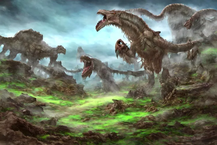 <lora:FantasyRuins:1> fanru, a prehistoric landscape