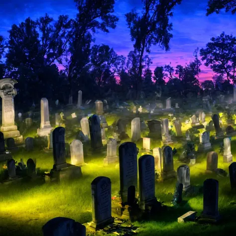 <lora:FantasyRuins:1> fanru, a cemetery at night
