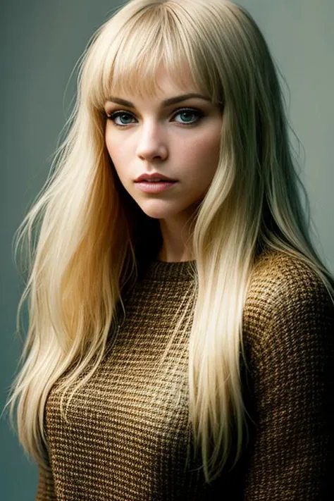 an annie leibovitz portrait photo of faithlastnamesd15, long straight blond hair with bangs, sharp focus