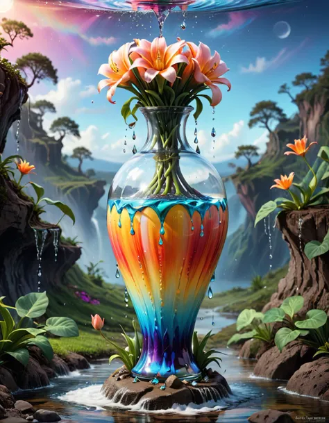 Psychedelic style (Digital Artwork:1.3) of (Ultrarealistic:1.3) <lora:FF.103.dynavisionXLAllInOneStylized_release0557Bakedvae.LyCORIS:1> a large vase with water coming out of it, water art manipulation, surreal photo, surreal water art, alexander jansson style, surreal art, surreal photography, inspired by Alexander Jansson, surrealist photography, surrealist conceptual art, surreal composition, surreal scene, surrealistic digital artwork, surreal tears from the moon, tom chambers photography, water manipulation photoshop <lora:FF.110bluePencilXL_v080.LyCORIS:0.5>,CGSociety,ArtStation . Vibrant colors, swirling patterns, abstract forms, surreal, trippy