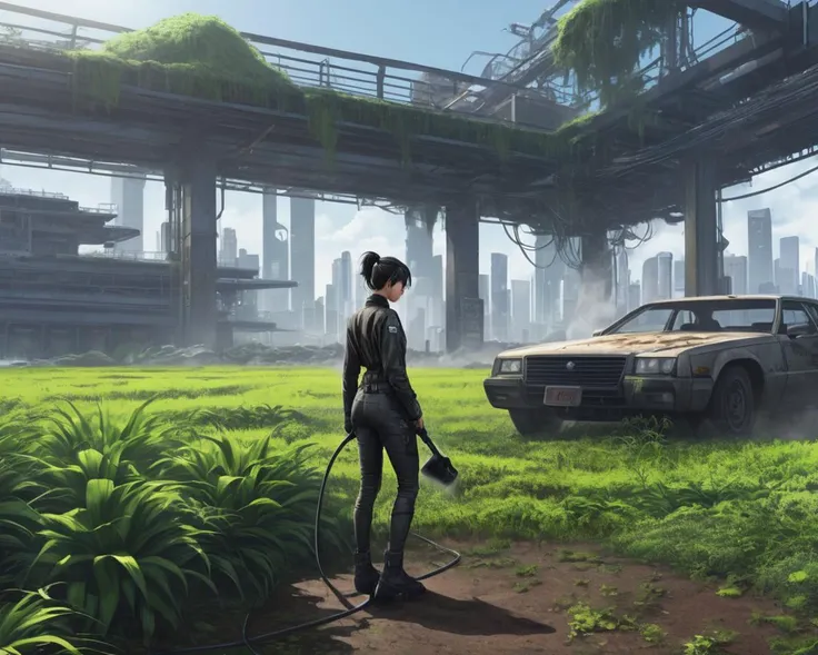 Dystopian style <lora:FF.105.duchaitenAiartSDXL_v20.LyCORIS:1>, fashion illustration of a Neo-Tokyo field, Ugly Hong Konger ([Space-time continuum|Pressure washer]:1.3) , made by Blizzard entertainment, Magical vegetation in background, Sunny, soft focus, Visual novel, Sci-Fi, Thriftcore, Primary Colors, matte . Bleak, post-apocalyptic, somber, dramatic, highly detailed