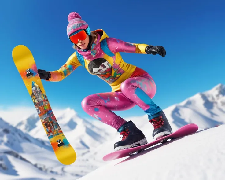 Tilt-shift photo of <lora:FF.105.duchaitenAiartSDXL_v20.LyCORIS:1>, (pop art designed by Peter Blake:1.3) , collage art, Fractal, Long exposure of a Cyborg Catalan Snowboard, insane details, Stars in the sky, Realistic, Light, Hyperpop, L USM, two colors, glittering, UHD . Selective focus, miniature effect, blurred background, highly detailed, vibrant, perspective control