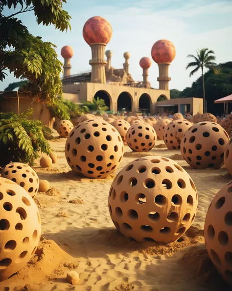 Disco-themed <lora:FF.106.protovisionXLHighFidelity3D_release0630Bakedvae.LyCORIS:1.9>, stylized by Anthony Day, Sand Sculpture of a Intensive space and foliage, Romantic, Supernatural (Fossil fuel power station:1.3) , with Harlequin adornments, Libreville in background, Fall, shallow depth of field, Street Art, 80mm, Kodachrome . Vibrant, groovy, retro 70s style, shiny disco balls, neon lights, dance floor, highly detailed