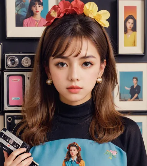 Surrealist art <lora:FF.112xxmix9realisticsdxl_v10.LyCORIS:1> xxmixgirl, kooky portraits of 80âs mall teens in retro clothing, shot on VHS . Dreamlike, mysterious, provocative, symbolic, intricate, detailed