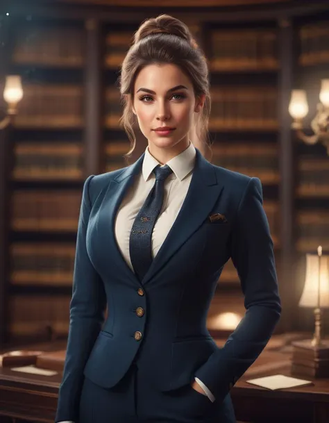 concept art  <lora:FF.108dynavisionXLAllInOneStylized_release0534bakedvae.LyCORIS:1>  portrait of young woman in elegant wool business suit, (big breasts:1.25), bokeh, interstellar, film grain, old 18th century magic fantasy library 
 . digital artwork, illustrative, painterly, matte painting, highly detailed