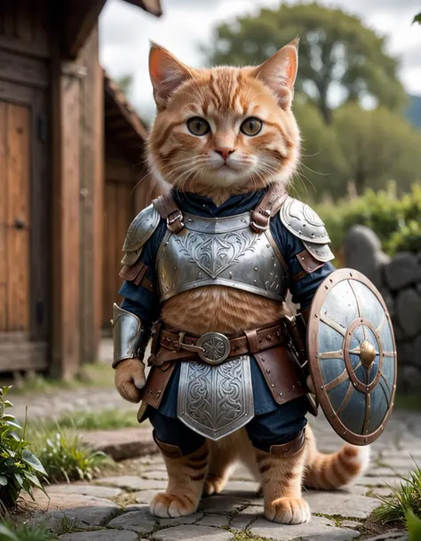 cinematic film still <lora:FF.102.colossusProjectXLSFW_49bExperimental.LyCORIS:1.4> cinematic film still awardwinning photo cute cat, rust, epic, viking knotwork, wearing armor and shield, full body . shallow depth of field, vignette, highly detailed, high budget, bokeh . shallow depth of field, vignette, highly detailed, high budget, bokeh, cinemascope, moody, epic, gorgeous, film grain, grainy, undefined . shallow depth of field, vignette, highly detailed, high budget, bokeh, cinemascope, moody, epic, gorgeous, film grain, grainy