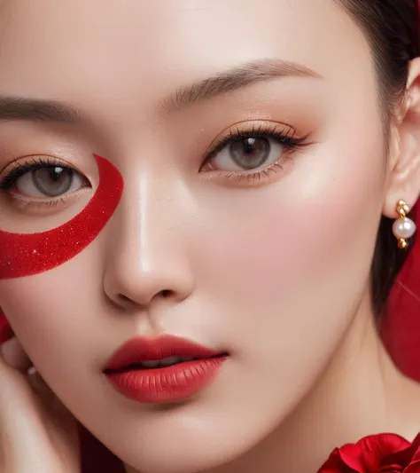 Surrealist art <lora:FF.112xxmix9realisticsdxl_v10.LyCORIS:1> xxmixgirl,a close up of a woman with a red lipstick and earrings, up close shot shinji aramaki, beauty campaign, richly defined face, inspired by Zhang Shuqi, wearing pearl earrings, close - up on face, dewy skin, closeup of the face, products shot, kimi takemura, closeup on face, facial closeup . Dreamlike, mysterious, provocative, symbolic, intricate, detailed