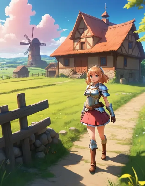 anime artwork <lora:FF.108dynavisionXLAllInOneStylized_release0534bakedvae.LyCORIS:1.88>, anime key visual, Hispanicore, landscape of a Quaint girl in the distance there is a Barn, it is dressed in Dutch ARMOR rpg game style, Hazy conditions, Lens Flare, art by Pieter Claesz . anime style, key visual, vibrant, studio anime,  highly detailed