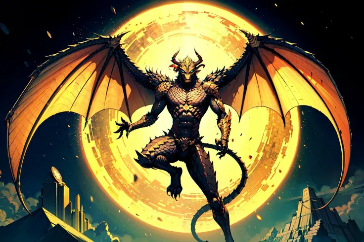 masterpiece, high quality, dragon, wings, gold, no humans, solo, scales, tail, monster, yellow theme, horns, fantasy, coin, other cool atmosphere, 8k, uhd, absurdres<hypernet:sgqo1n:1>