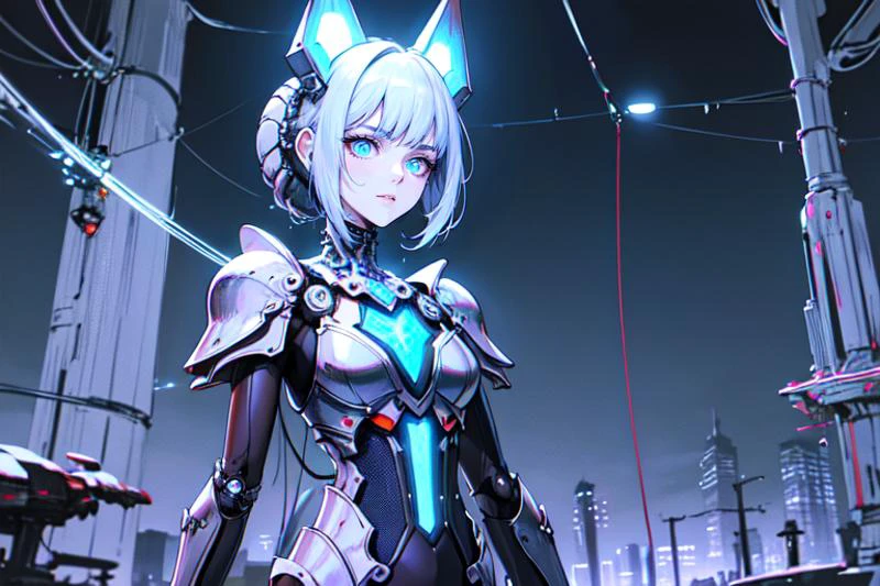(otherworldly), highly insanely detailed, masterpiece, top quality, best quality, highres, 4k, 8k, RAW photo, (very aesthetic, beautiful and aesthetic),
(1girl:1.3), solo focus,
(machine made joints:1.2),(blood vessels connected to tubes),((mechanical cervial attaching to neck)),wires and cables attaching to neck,wires and cables on head,mechanical,
polka dot background,
night,neon lights,medieval, (fantasy world)âââ