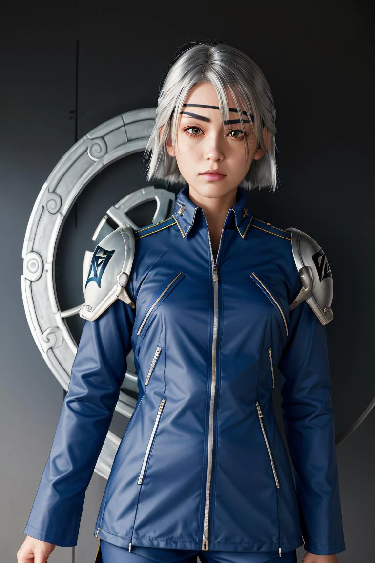 (masterpiece, best quality), 1girl, <lora:ff8fujin-nvwls-v1:1> ff8fujin, silver hair || eyepatch, blue jacket, single shoulder pad, long sleeves, blue pants