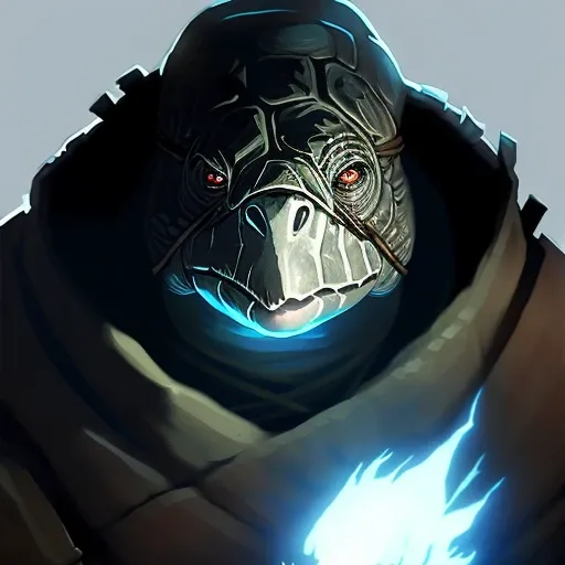 Close-up Portrait of an black:1.0, Tortle Person, Frostpunk, Fantasy, Volumetric lighting, concept art, brush stroke style, artstation, trending, highly detailed, art by greg rutkowski