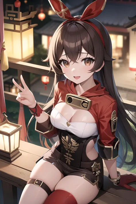hdr,small breasts,slim figure,<lora:amber1-000008:1>,amber5star,sitting on the railing,old houses of china,light from lanterns,long-range plan,