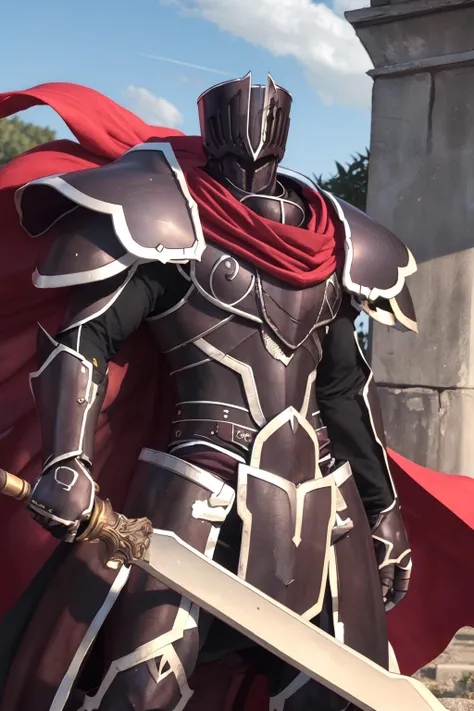 <lora:BlackKnight:.9>, BlackKnight_fe, Armor, Cape, Helmet, sword, weapon <lora:UnlimitedBladeWorksv0.4>, one handed sword, stance, guard, fighting