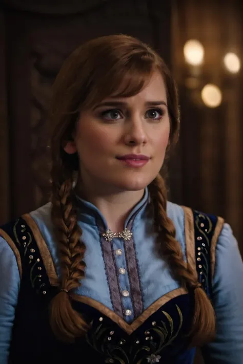 cinematic film still anna of arendelle wearing blue dress, cinematic poster, frozen, snow <lora:Anna_XL-000006:0.8> . shallow depth of field, vignette, highly detailed, high budget Hollywood movie by martin mcdonagh, bokeh, cinemascope, moody, epic, gorgeous, film grain, grainy