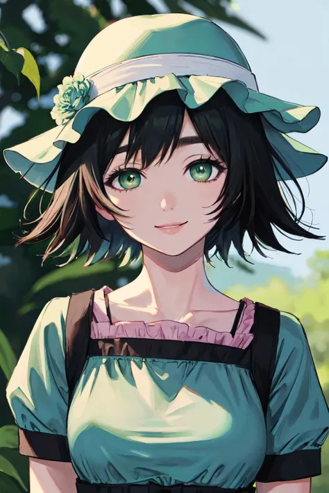 mayuri shiina, (black hair:1.5), (green eyes:1.5), messy hair, short hair, hat, blue hat,
(best quality, masterpiece, RAW photo,ultra-detailed:1.2), <lyco:GoodHands-beta2:1.0>,1girl,solo,looking at viewer,smile,
<lyco:mayuritest:1.0>