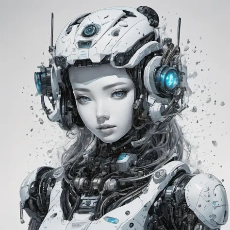 fine art, surreal mechacore, katsuhiro otomo, cyan and black and white, minimalistic, detailed, realistic, 8k uhd, high quality