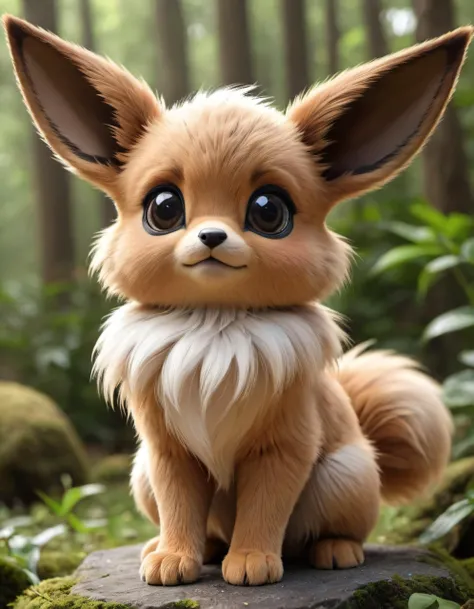 most cute fantasy animals of the world, different species, eevee based, big eyes, very fluffy