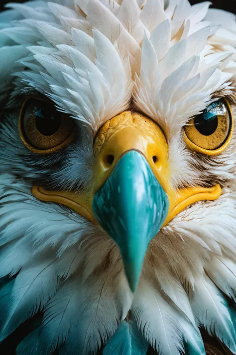 (extreme close-up:1.1) shot of white eagle, cyan nebula galaxy eagle eye, super-detailed intricate, taken by David LaChapelle, ligtning, bioluminescent, reflecting,