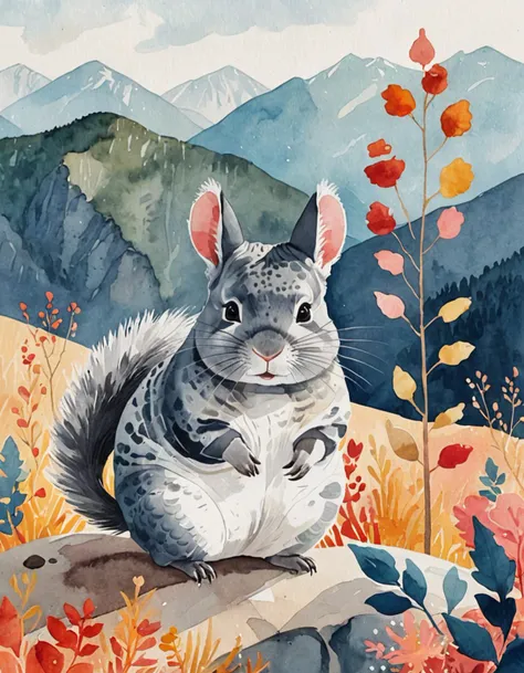 chinchilla in the mountains <lora:CBS_novuschroma45 style_3:1> novuschroma45