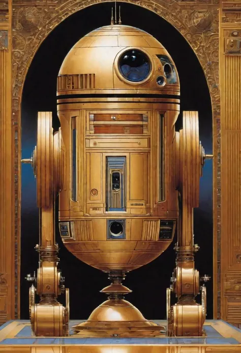 Star Wars droid by Ralph McQuarrie, Luxurious Elegance, extravagant, ornate, designer, opulent, picturesque, lavish, craola and fang lijun, <art by mooncryptowow:0.6>,