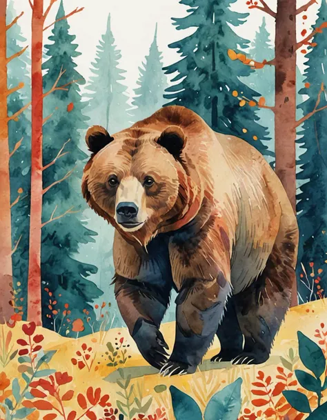 grizzly bear in a forest  <lora:CBS_novuschroma45 style_3:1> novuschroma45