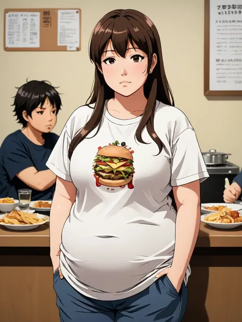 cartoon of a famiglia eating dinner in a kitchen with a baby, prengant, 怀prengant, GTA唐人街艺术Stylized, famiglia dinner, Tofu potatoes, point-and-click adventure game, digitial painting艺术, 艺术Stylized, digitial painting, daily life, official fan art, video game stills, Stylized, happy famiglia, famiglia, slice of life anime