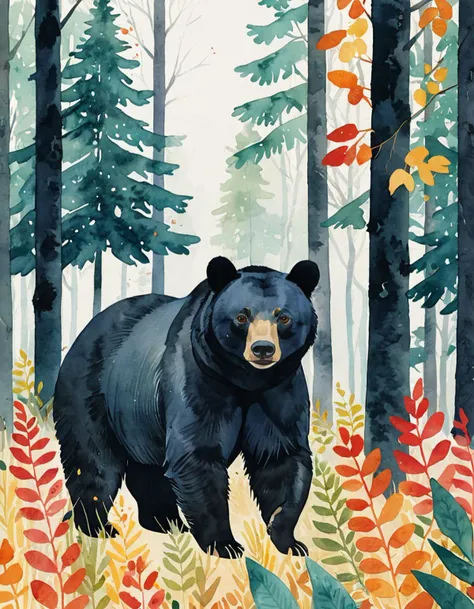 black bear in a forest <lora:CBS_novuschroma45 style_3:1> novuschroma45