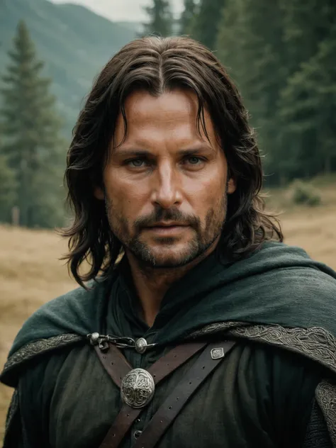 photo of the warrior Aragorn from Lord of the Rings, film grain, cinematic film still, 8k hd, portrait