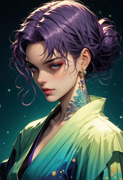 A woman with purple hair and tattoos on her neck - SeaArt AI