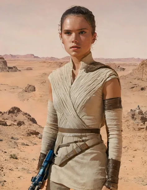 <lora:greg_rutkowski_xl_2:0.9> <lora:Rey:1.1> (sksjedi:1.2), 1girl, tunic, masterpiece, best quality, greg rutkowski, desert, 1girl, depth of field, lips, looking at viewer, nose, parted lips, realistic, sksjedi, solo, spacecraft, squatting, teeth, upper body, very short hair , very detailed, high resolution, sharp, sharp image
