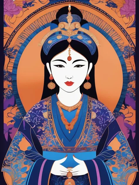 the girl is in bluein this paper cut illustration, in the style of eastern-inspired motifs, lith printing, eye-catching tags, precisionist lines, light purple and cblue, clean and sharp inking, terracotta medallions, best quality, masterpiece, highres, absurdres, incredibly absurdres, huge filesize, wallpaper, colorful,8K,RAW photo
