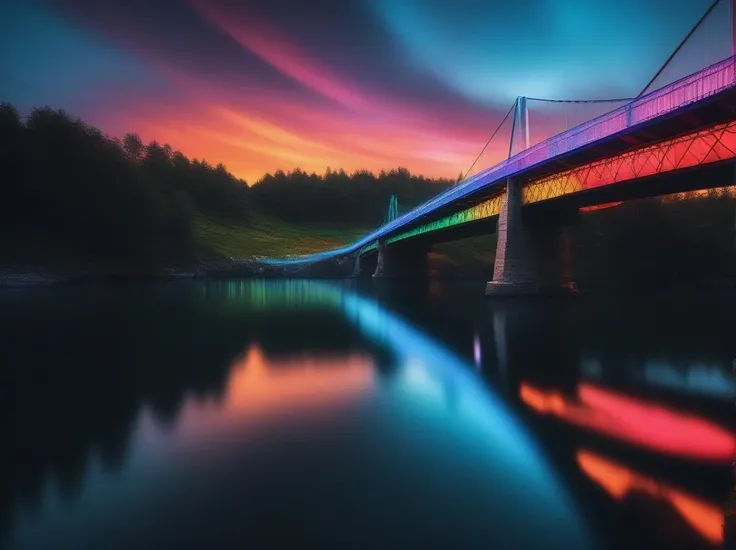 a colorful Bridge in the style of dark reflections,, best quality, masterpiece, highres, absurdres, incredibly absurdres, huge filesize, wallpaper, colorful,8K,RAW photo