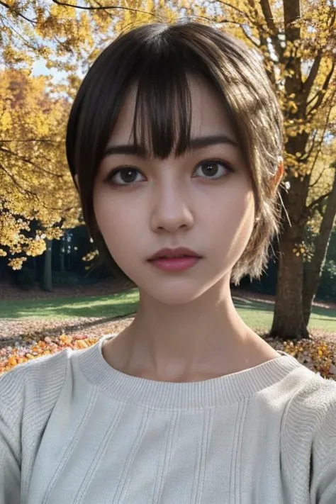 1girl,(wearing an autumn outfit:1.2),(RAW photo, best quality), (realistic, photo-realistic:1.4), masterpiece, an extremely delicate and beautiful, extremely detailed, 2k wallpaper, Amazing, finely detail, extremely detailed CG unity 8k wallpaper, ultra-detailed, highres, soft light, beautiful detailed girl, extremely detailed eyes and face, beautiful detailed nose, beautiful detailed eyes,cinematic lighting,(autumn scenery:1.3),(morning light),perfect anatomy, <lora:kidosakura_lora:0.8>