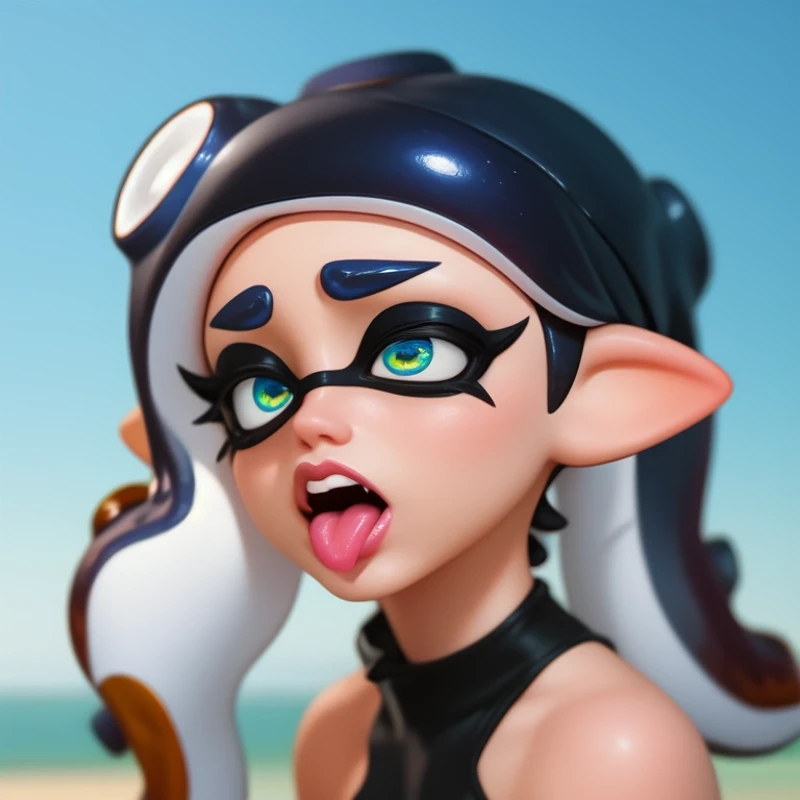 score_9, rating_questionable, solo, octoling, splatoon, ahegao, (lips, eyeliner:0), depth of field,