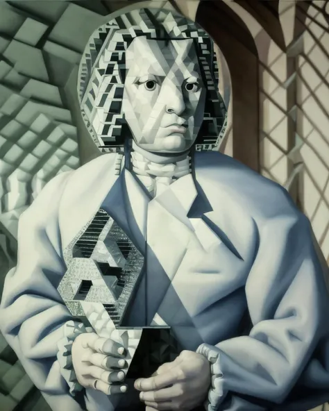 Portrait of a man with 1750 hair and a black coat holding something mysterious in his right hand, in the style of (Escher:1.5), maze, labyrinth, algorithm, logic, stairs, empty foreground, Distorted,Ethereal, Grief,Anguish,Fear, Fractured landscapes, Drybrush, Leading lines, Warm and cool colors, Sapphire, ultra detailed, intricate, (surrealism:1.2), oil on canvas, dry brush, masterpiece painting, <lora:j07ansb1c4_v1.0:0.77>