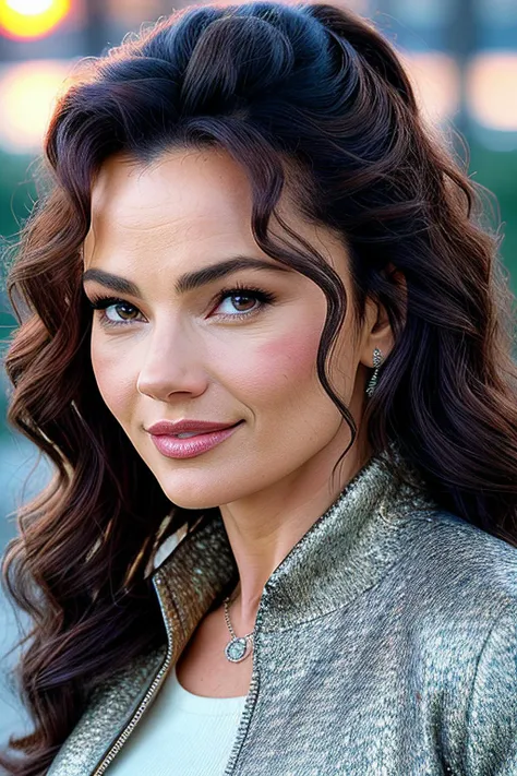 beautiful woman (Fr4nDr35ch3r02-460:0.99), realistic, (detailed:1.15),(film grain, skin details, 4k:1), smile, Dappled Light, analog style (look at the viewer), (skin texture), (film grain), (hyper-realistic texture skin:1.3), cinematic light, sidelighting, ultra high res, best shadow, RAW, beautiful hair, designer jacket, fashionable skirt, turtleneck shirt, winter city park, professional model photoshoot, hdr, sunset,