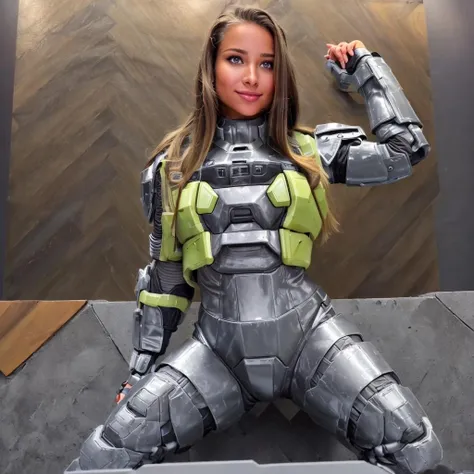 (((a woman wearing a master chief armor posing at a comic con))) <lora:TqlaAfinaaLora:0.8> 1girl, lips, realistic, solo, long hair, breasts, brown hair, medium breasts, blonde hair, nose, grey eyes, smile, tan, brown eyes, tanlines,