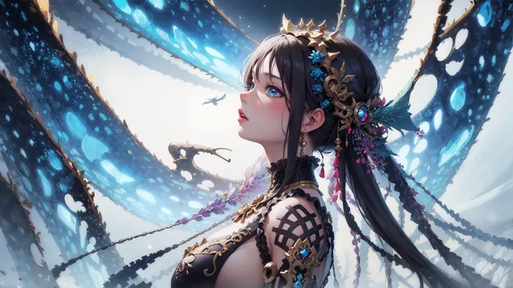 masterpiece,best quality,official art,beautiful and aesthetic,1girl, extreme detailed,colorful,highest detailed,fractal art,SideShot,
