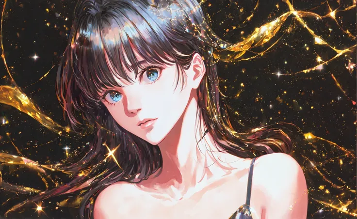masterpiece, best quality, sakimori, <lora:sakimori:0.8>, outdoors, sparkle background, sparkle, 1990s \(style\), close-up,