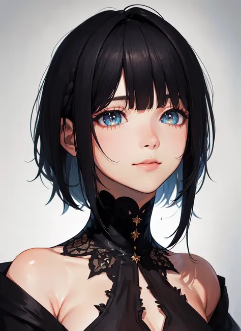 (masterpiece, sidelighting, finely detailed beautiful eyes, detailed eyes, best quality, highres, absurdres, incredibly absurdres, detailed hair, hair strand, single hair:1.2), masterpiece*portrait, realistic, 3d face, lustrous skin, black hair, (short hair:1.1), sidelocks, (swept bangs:1.1), long sideburns,