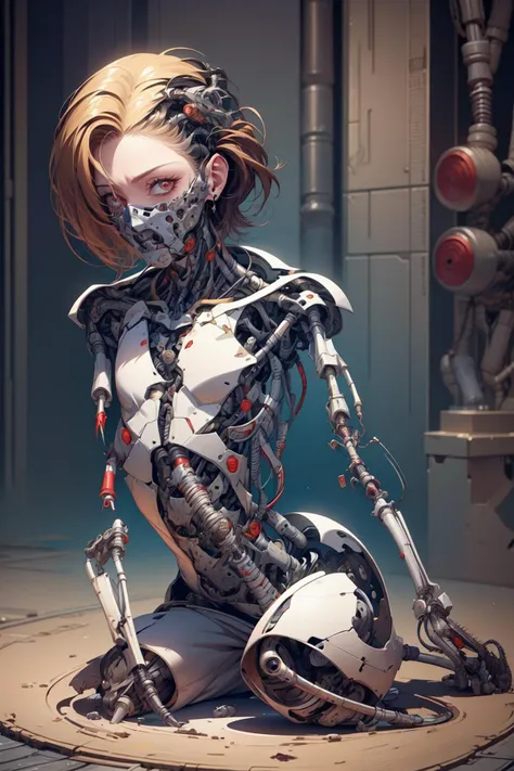 breathtaking full shot, full body, broken, (hacked arm:1.4), facing viewer, (looking at viewer:1.4), dynamic pose, <lora:reelmech1v2:1> reelmech, (mechanical parts:1.5), missing parts, dirty, leaking oil, (damaged:1.3), <lora:1mechabare:1>, damaged_skin face, damaged_skin eye socket, damaged_skin cheek,, masterpiece, award-winning, professional, highly detailed