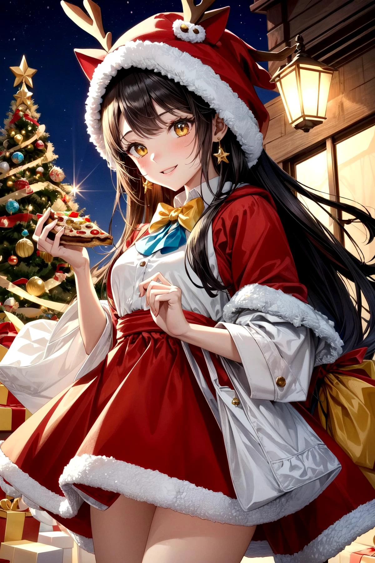 red bow,blue brooch,pizza box,yellow bowtie,orange hoodie,happy easter,holly,trick or treat,christmas tree,cat hat,happy valentine,holding sack,bunny earrings,release date,white necktie,pom pom earrings,setsubun,reindeer hood,mother's day,