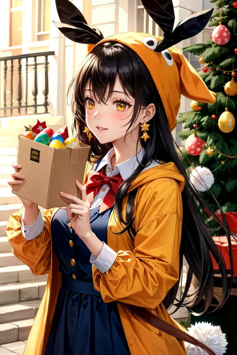 red bow,blue brooch,pizza box,yellow bowtie,orange hoodie,happy easter,holly,trick or treat,christmas tree,cat hat,happy valentine,holding sack,bunny earrings,release date,white necktie,pom pom earrings,setsubun,reindeer hood,mother's day,